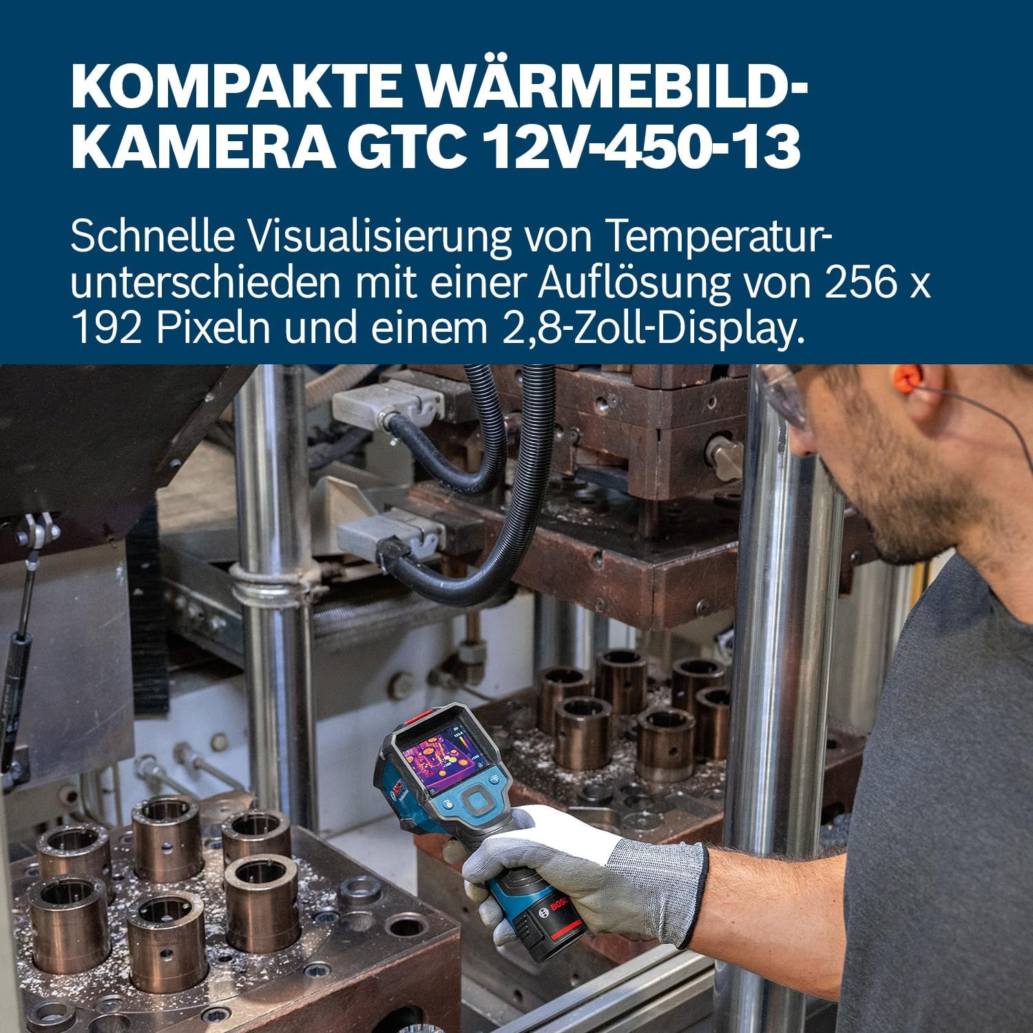 Bosch Professional Wärmebildkamera GTC 12V-450-13 (256x192 px Auflösung, -20°C bis +450 °C, Dual-Stromquelle, AA1 Batterieadapter, 4x 1,5 V LR6 AA, Tasche, USB-C Kabel, Faltbox) 2 Bosch Professional Wärmebildkamera GTC 12V-450-13 (256x192 px Auflösung, -20°C bis +450 °C, Dual-Stromquelle, AA1 Batterieadapter, 4x 1,5 V LR6 AA, Tasche, USB-C Kabel, Faltbox) – Bild 2