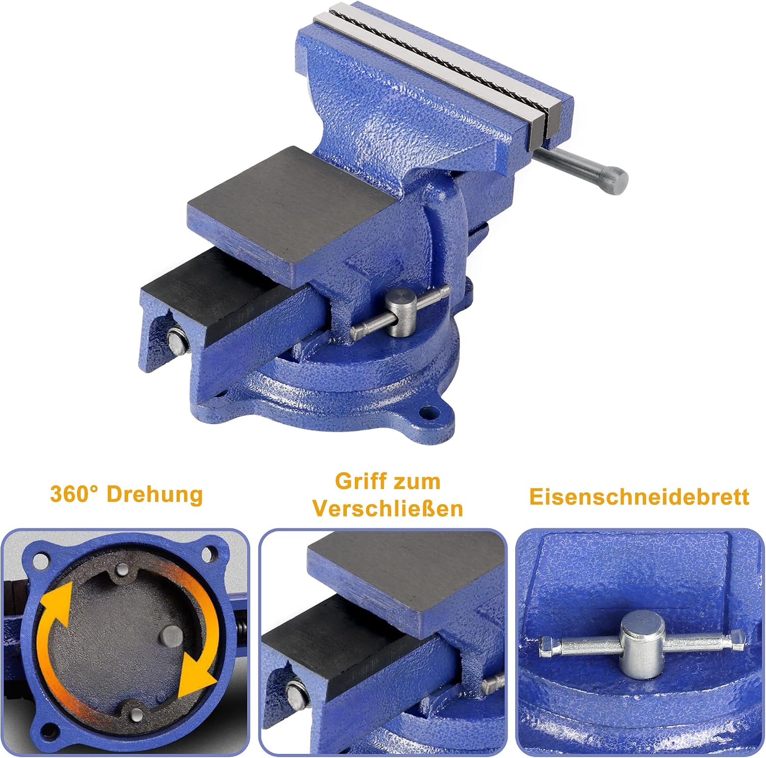 Nisorpa Schraubstock Drehbar 125mm Backenbreite Tischschraubstock mit Amboss 360° Drehbar Gusseisen Handschraubstöcke Parallelschraubstock für Werkbank 3 Nisorpa Schraubstock Drehbar 125mm Backenbreite Tischschraubstock mit Amboss 360° Drehbar Gusseisen Handschraubstöcke Parallelschraubstock für Werkbank – Bild 3