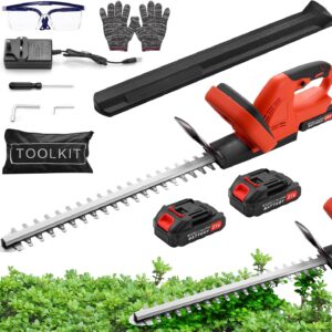 Akku Heckenschere Profi Hecken & Strauchschere 51cm Schnittlänge Inkl. Handschuhe, Schutzhülle & 21V Akku 3,0 Ah mit Ladegerät, Schnittstärke 15 mm Dual Schnittklingen Ergonomischer Grif