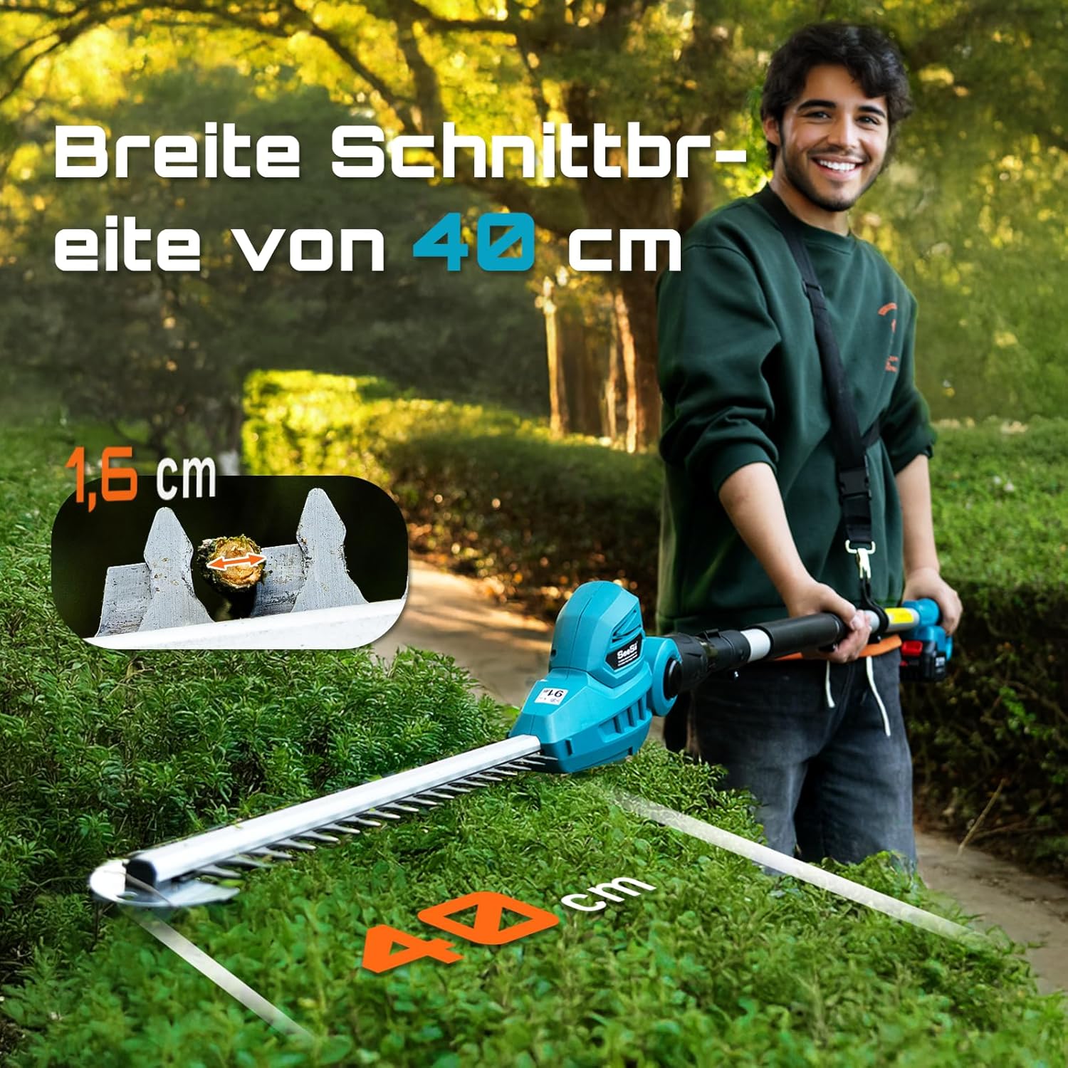 SEESII 20V Teleskop Heckenschere Akku, 40 cm Doppelmesser, 2 × 4,0 Ah Akkus 2 SEESII 20V Teleskop Heckenschere Akku, 40 cm Doppelmesser, 2 × 4,0 Ah Akkus – Bild 2