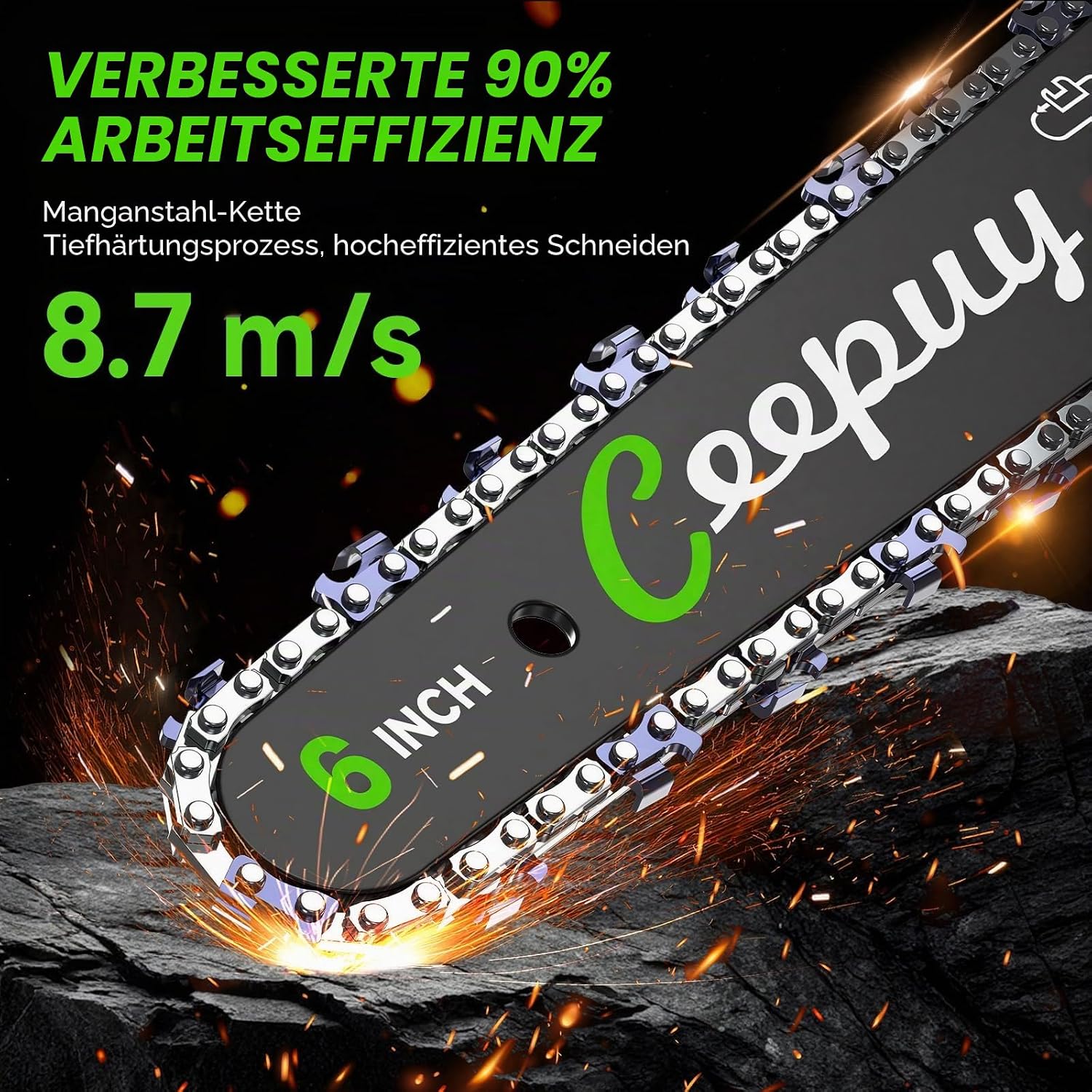 CEEPUY 6 Zoll Mini Akku-Kettensäge 2 x 4000 mAh elektrische Säge zum Beschneiden mit Ölpumpe, Handkettensäge zum Schneiden von Holz und Gärten 2 CEEPUY 6 Zoll Mini Akku-Kettensäge 2 x 4000 mAh elektrische Säge zum Beschneiden mit Ölpumpe, Handkettensäge zum Schneiden von Holz und Gärten – Bild 2