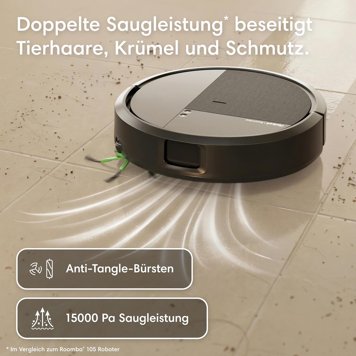 iRobot Roomba® 115 Combo Saug- und Wischroboter, 15k Pa Saugleistung, Bürsten und Wischpad reichen, Navigation mit Clearview™ LiDAR, Schwarz 2 iRobot Roomba® 115 Combo Saug- und Wischroboter, 15k Pa Saugleistung, Bürsten und Wischpad reichen, Navigation mit Clearview™ LiDAR, Schwarz – Bild 2