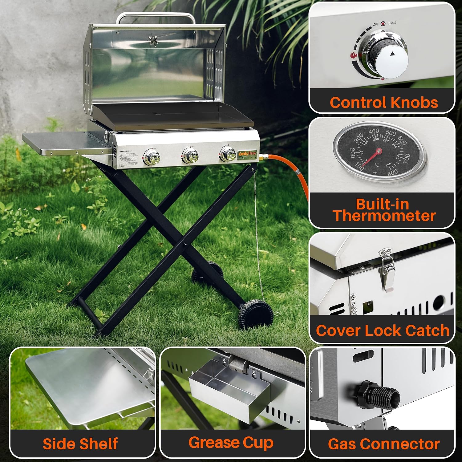 Onlyfire BBQ Gasgrill Grillwagen | Plancha Gasgrill 3 Brenner | mit Faltbarem Rollwagen, Keramische Lackbeschichtung Grillplatte, Rollen | Grillfläche 57x36cm | 7Kw | für Outdoor Camping Balkon Garten 4 Onlyfire BBQ Gasgrill Grillwagen | Plancha Gasgrill 3 Brenner | mit Faltbarem Rollwagen, Keramische Lackbeschichtung Grillplatte, Rollen | Grillfläche 57x36cm | 7Kw | für Outdoor Camping Balkon Garten – Bild 4