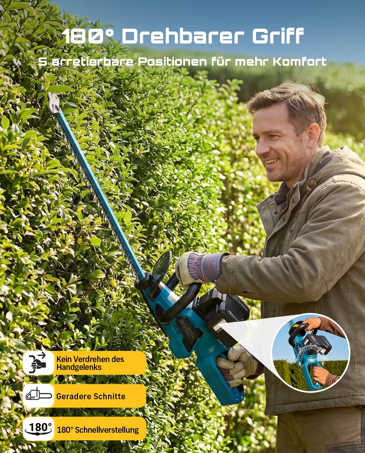 SEESII 40V Heckenschere Akku, 61 cm Doppelmesser, 27 mm Schnittstärke 5 SEESII 40V Heckenschere Akku, 61 cm Doppelmesser, 27 mm Schnittstärke – Bild 5