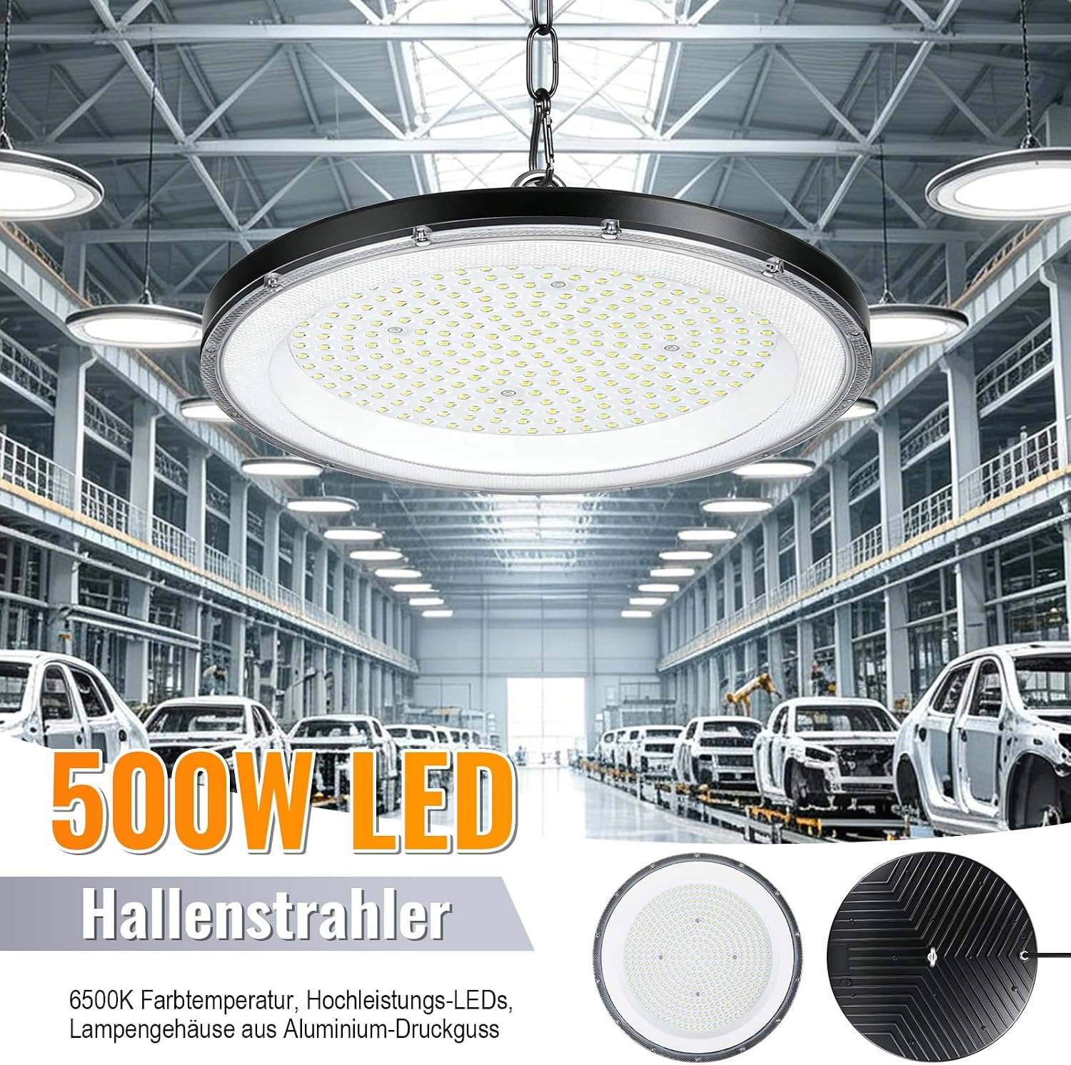 500W UFO LED High Bay Light, Hallenstrahler 50000LM, 6500K Kaltweiß UFO LED Werkstattlampe, IP65 Wasserdichte Industrielampe High Bay Licht für Fabriken,Garage,Lagerhaus (1 Stück, 500W) 3 500W UFO LED High Bay Light, Hallenstrahler 50000LM, 6500K Kaltweiß UFO LED Werkstattlampe, IP65 Wasserdichte Industrielampe High Bay Licht für Fabriken,Garage,Lagerhaus (1 Stück, 500W) – Bild 3