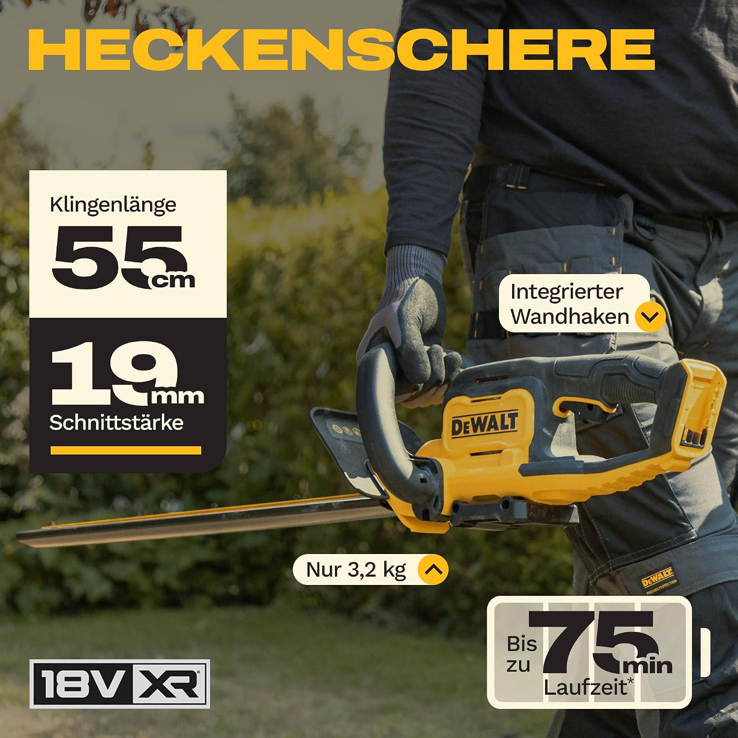 DEWALT Heckenschere XR 18V 55cm 19mm ohne Ladegerät/Akku, DCMHT562N-XJ 2 DEWALT Heckenschere XR 18V 55cm 19mm ohne Ladegerät/Akku, DCMHT562N-XJ – Bild 2