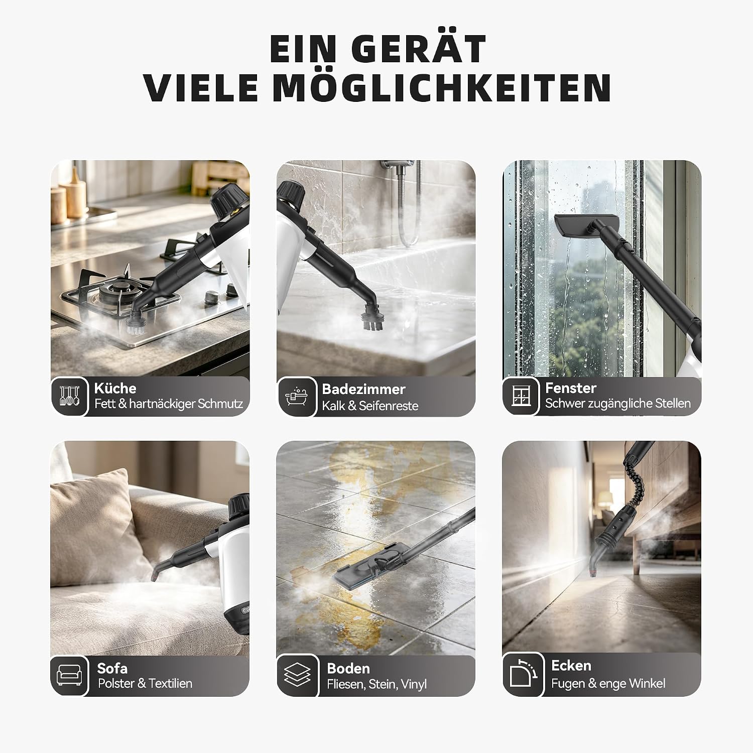 Dampfreiniger, 1200 W, 400 ml Wassertank, 13 Zubehörteile, Handgerät 3 Dampfreiniger, 1200 W, 400 ml Wassertank, 13 Zubehörteile, Handgerät – Bild 3