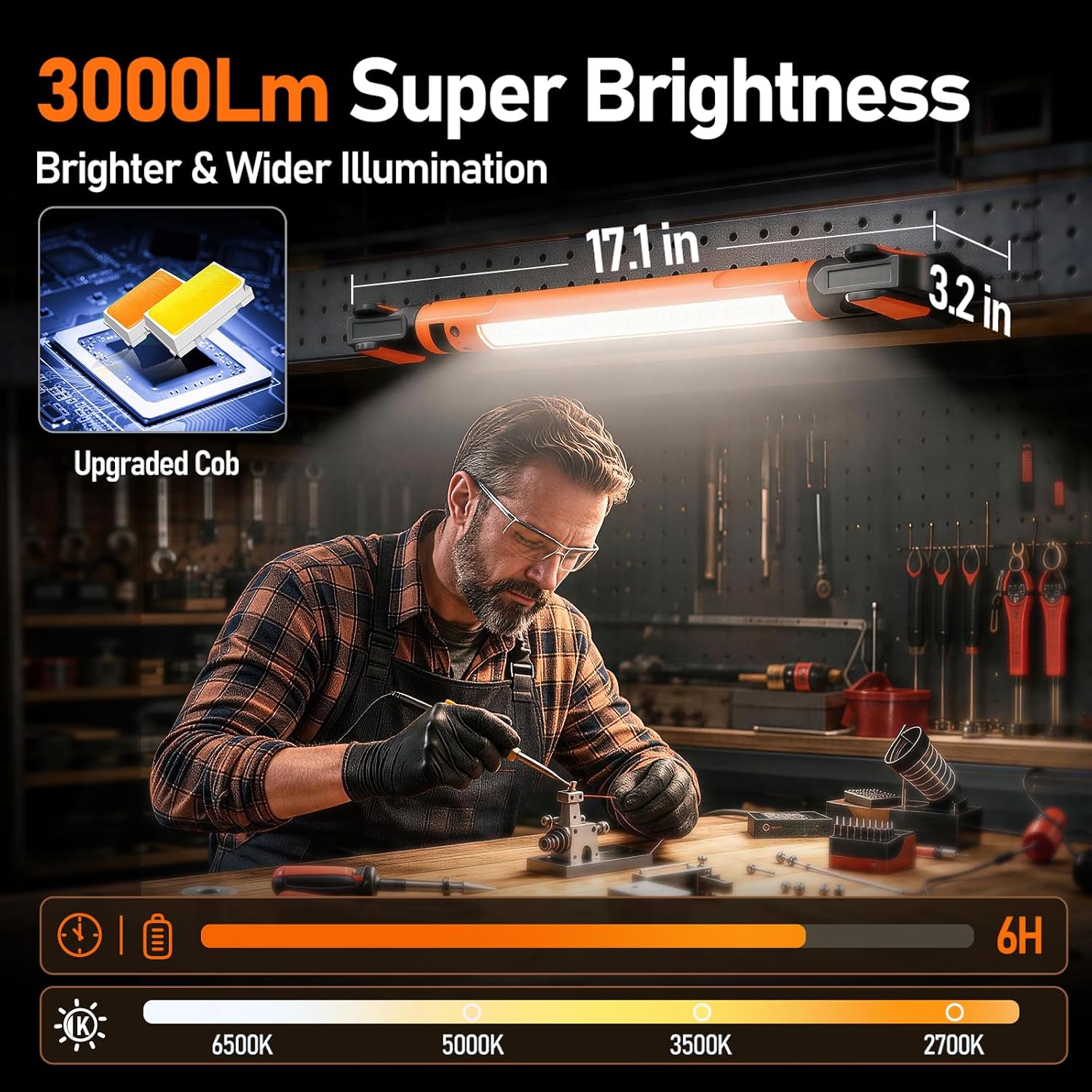 Arbeitsleuchte Led Akku 3000LM 5200mAh, Werkstattlampe, Anwesenheits-Sensor 3 Arbeitsleuchte Led Akku 3000LM 5200mAh, Werkstattlampe, Anwesenheits-Sensor – Bild 3