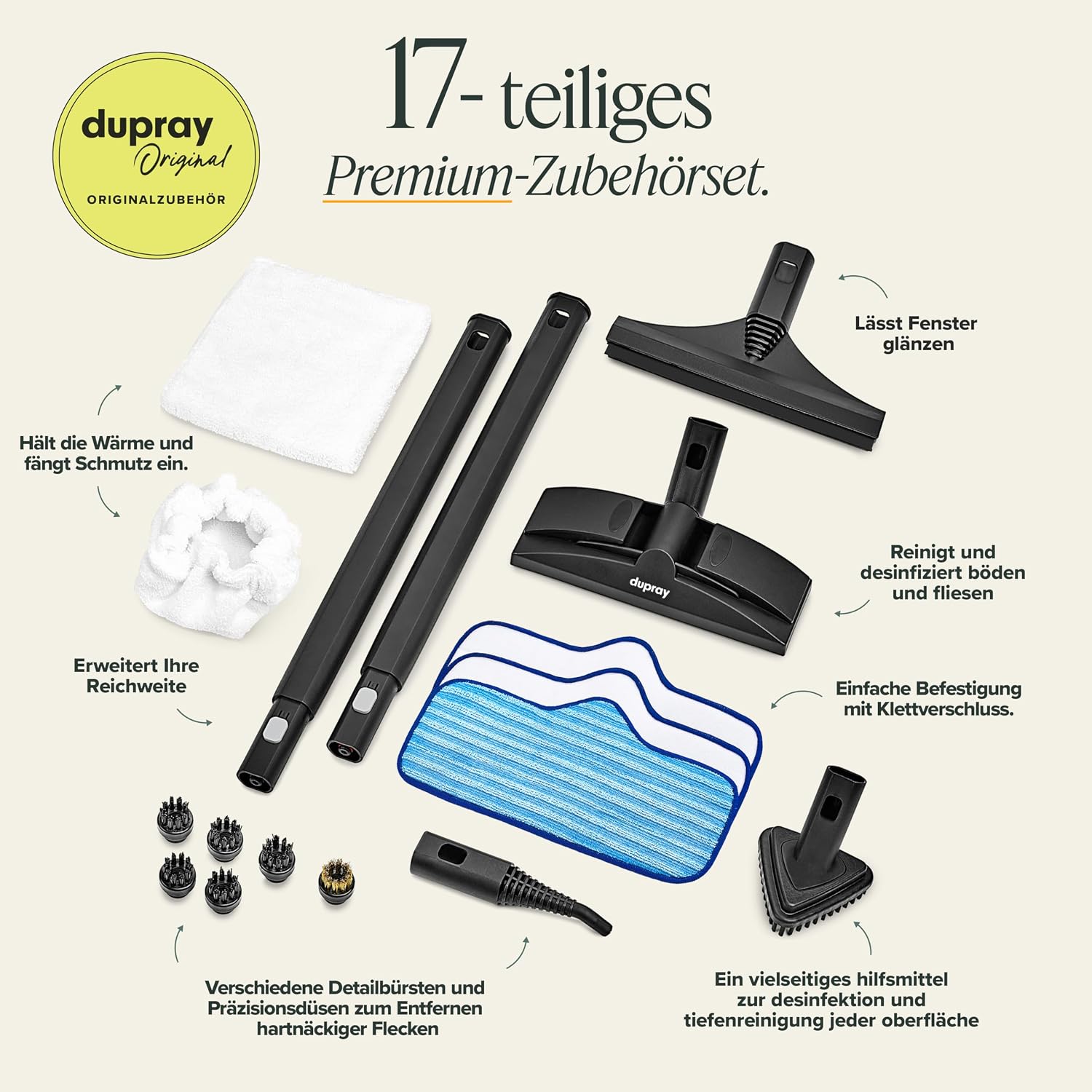 Dupray Neat Plus Dampfreiniger – Vielseitig, 17-teiliges zubehörset 3 Dupray Neat Plus Dampfreiniger – Vielseitig, 17-teiliges zubehörset – Bild 3