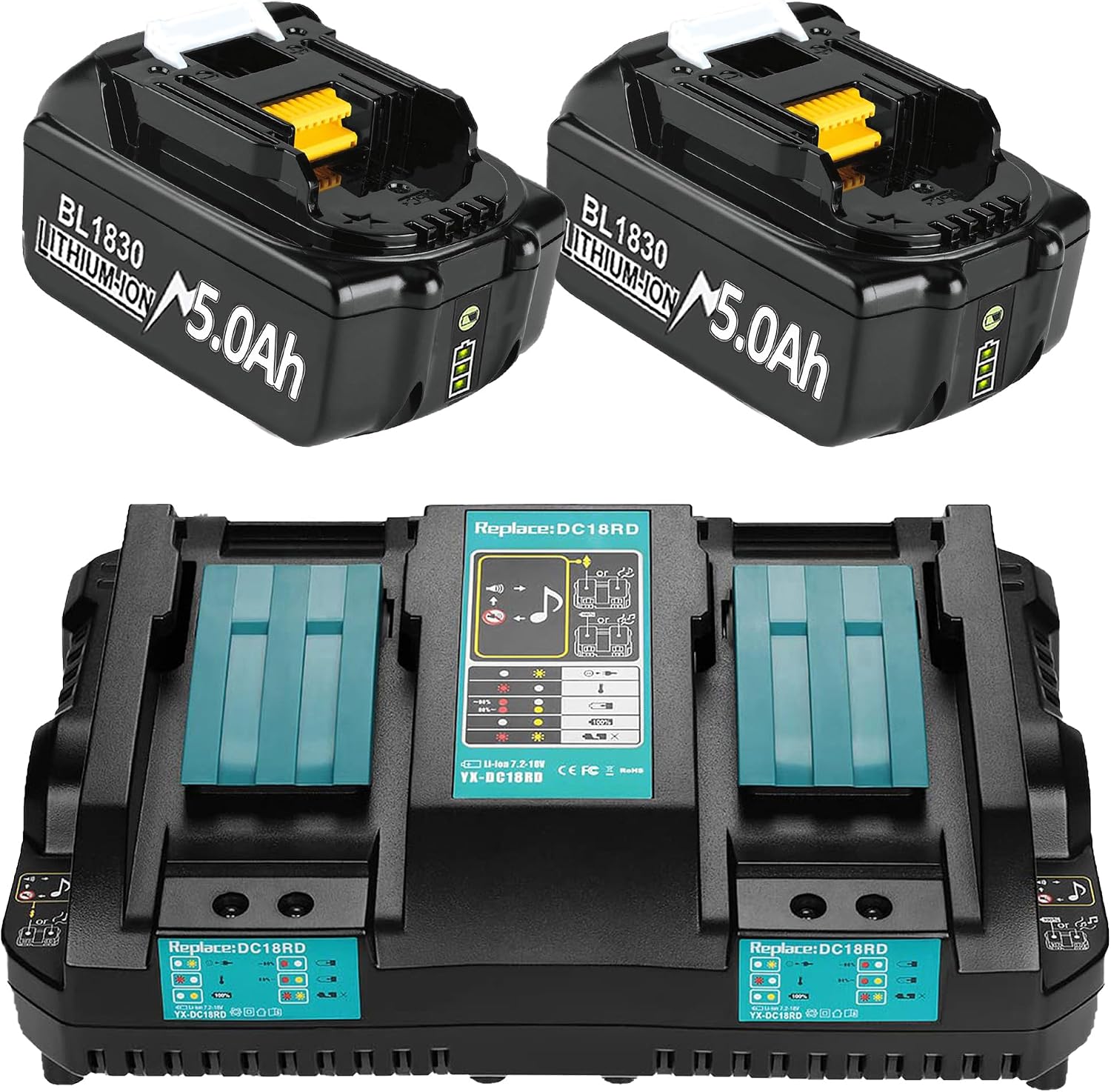 4X 18V 8000mAh Ersatzakku + 6A DC18RD Dual Port Ladegerät Kompatibel mit Ma-Kita 14.4V-18V BL1830 BL1850 BL1860 BL1840 etc Werkzeugakku und DC18RD DC18RC DC18SF DC18RA DC18RF Ladegerät 4 4X 18V 8000mAh Ersatzakku + 6A DC18RD Dual Port Ladegerät Kompatibel mit Ma-Kita 14.4V-18V BL1830 BL1850 BL1860 BL1840 etc Werkzeugakku und DC18RD DC18RC DC18SF DC18RA DC18RF Ladegerät – Bild 4