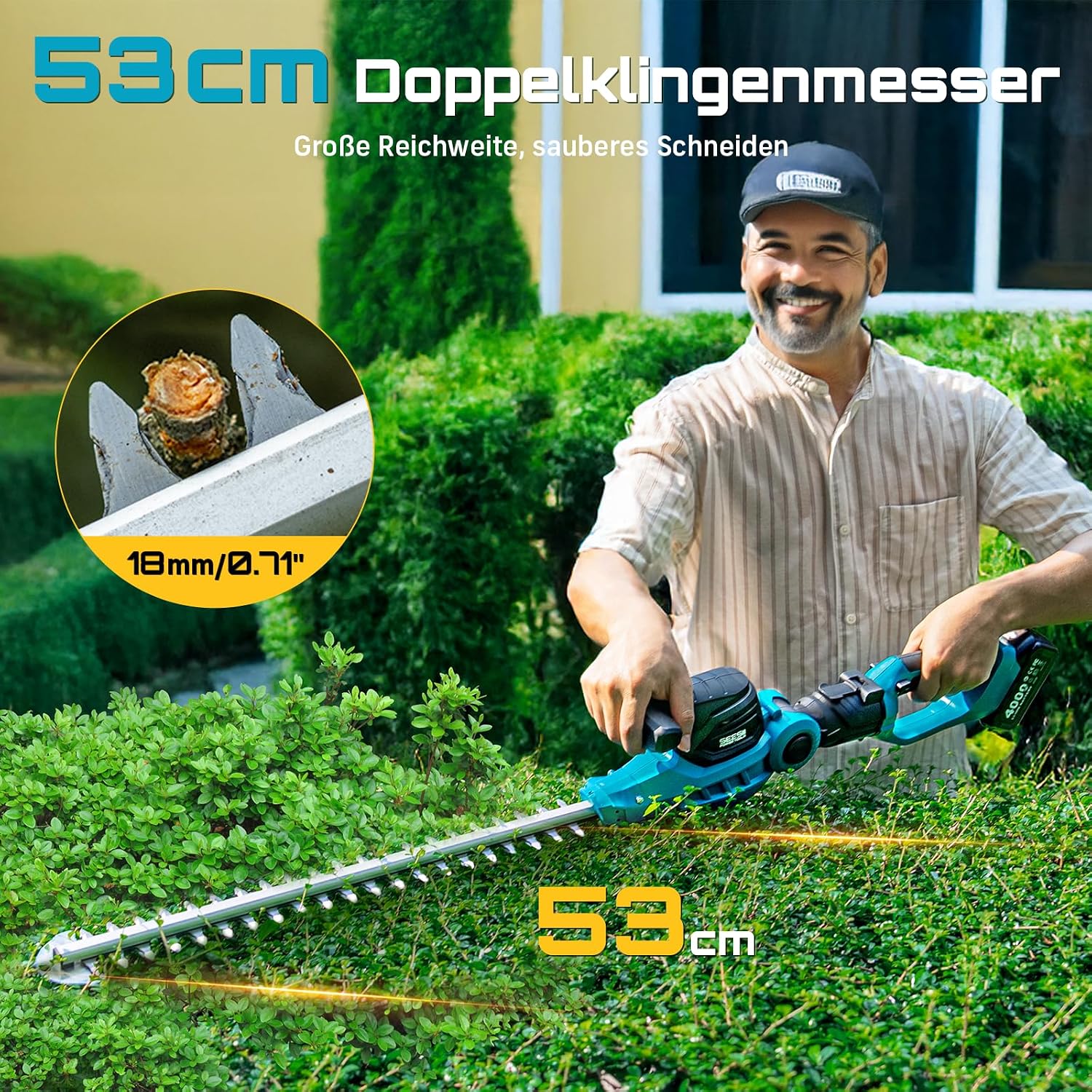 SEESII 20V Teleskop Heckenschere Akku, 2-in-1 Design, 53 cm Doppelmesser 3 SEESII 20V Teleskop Heckenschere Akku, 2-in-1 Design, 53 cm Doppelmesser – Bild 3
