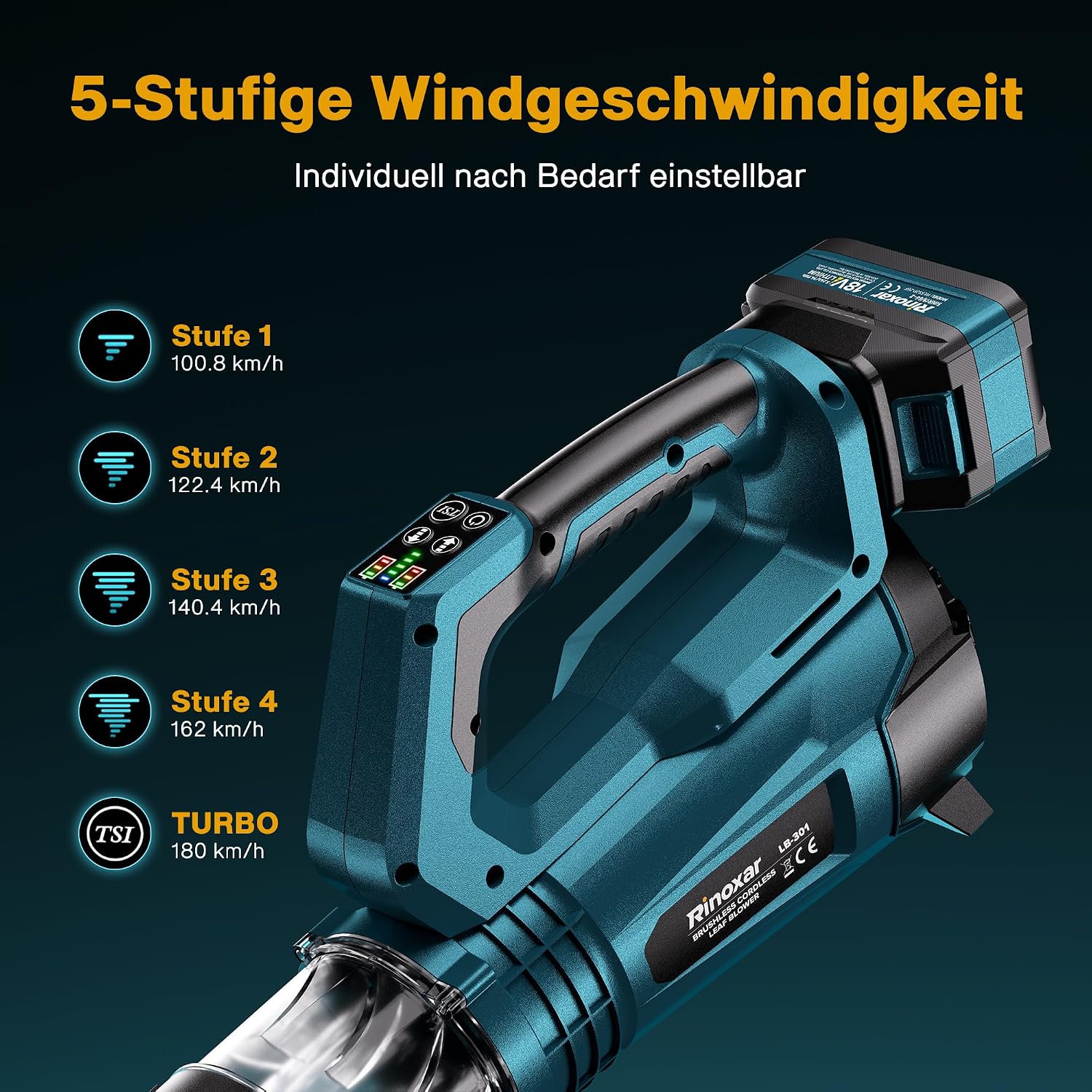 Akku Laubbläser Kabellos, Leicht und Bürstenlos, 4 Stufen+Turbo, 2 Akkus 5 Akku Laubbläser Kabellos, Leicht und Bürstenlos, 4 Stufen+Turbo, 2 Akkus – Bild 5