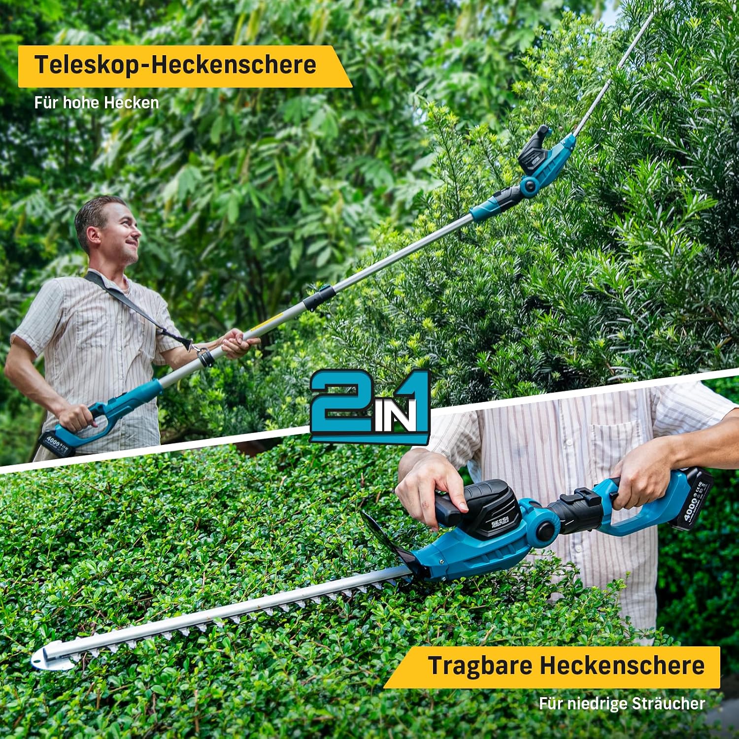 SEESII 20V Teleskop Heckenschere Akku, 2-in-1 Design, 53 cm Doppelmesser 2 SEESII 20V Teleskop Heckenschere Akku, 2-in-1 Design, 53 cm Doppelmesser – Bild 2