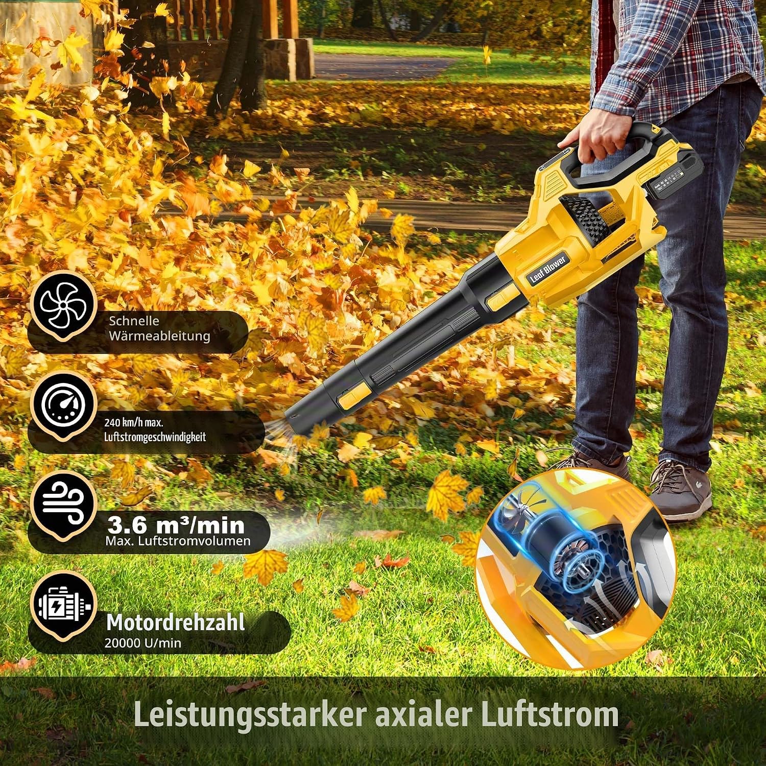 Akku-Laubbläser 21V, Laubbläser Akku mit 2×4,0Ah Akkus 2 Akku-Laubbläser 21V, Laubbläser Akku mit 2×4,0Ah Akkus – Bild 2