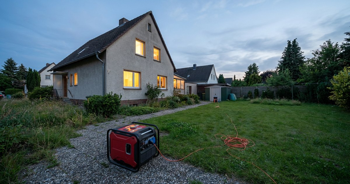 Inverter-Stromerzeuger mit großem Abstand zum Haus im Garten